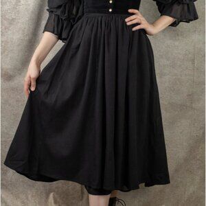 Black Cotton Cottagecore Midi Skirt